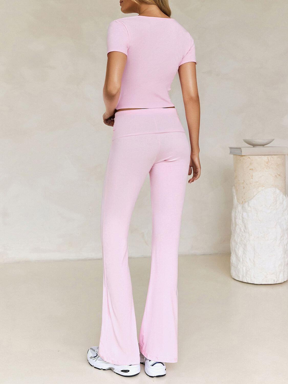 Devine V-Neck Top and Bootcut Leggings Set - Clothes For Her Online Store