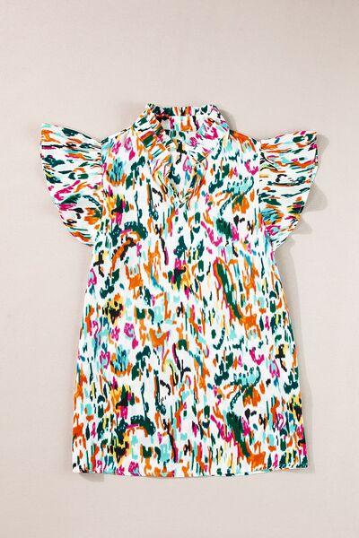 Abstract Print Ruffle Sleeve Blouse - Clothes For Her Online Store