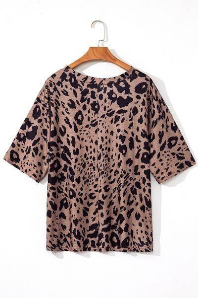Leopard V-Neck Half Sleeve T-Shirt - Clothes For Her Online Store