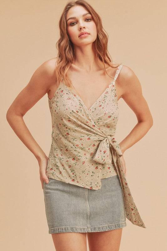 Aemi + Co Ditsy Floral Surplice Adjustable Straps Cami - Clothes For Her Online Store