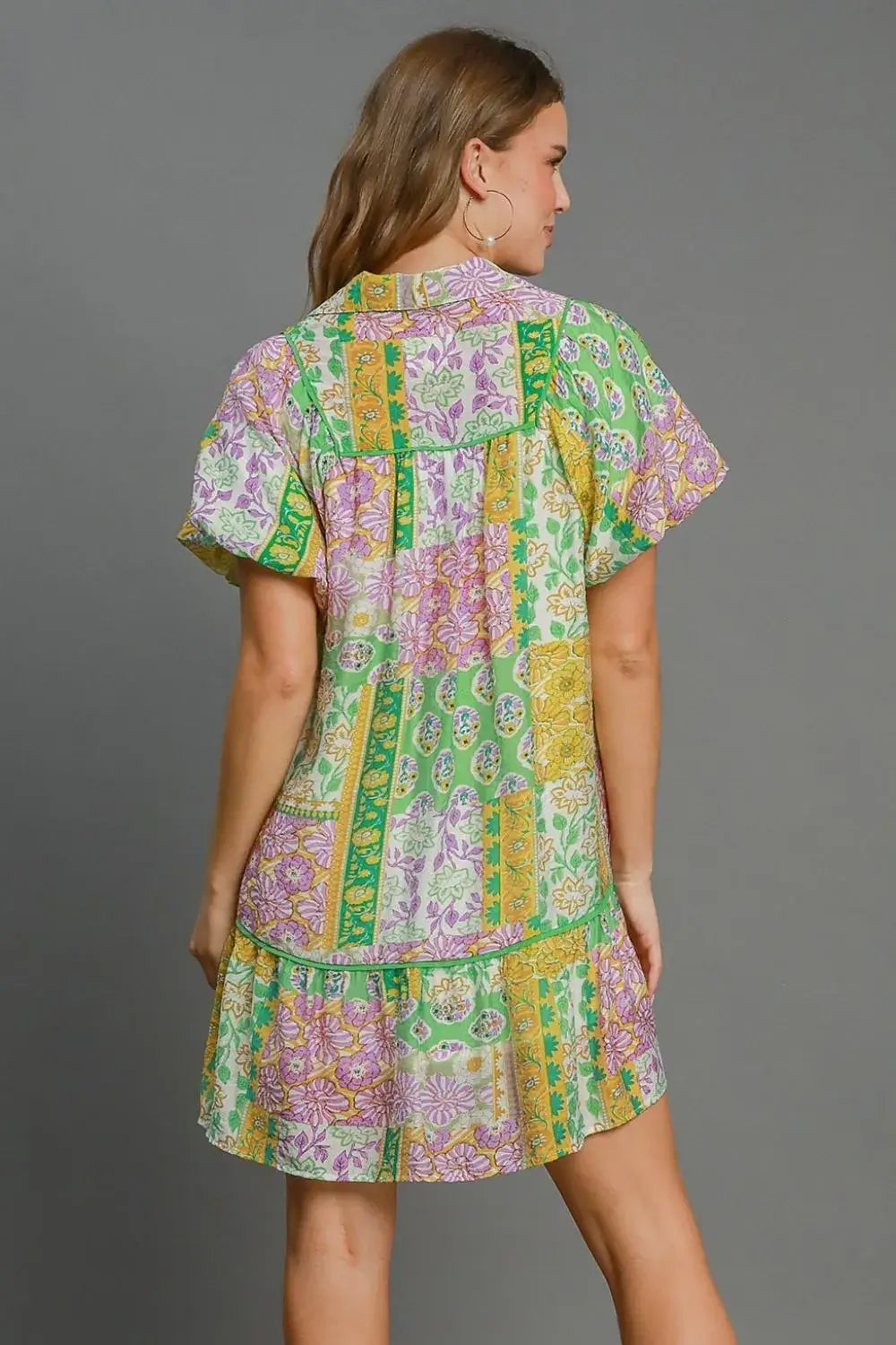 Umgee Full Size Smocked Floral Puff Sleeve Mini Dress Plus Size