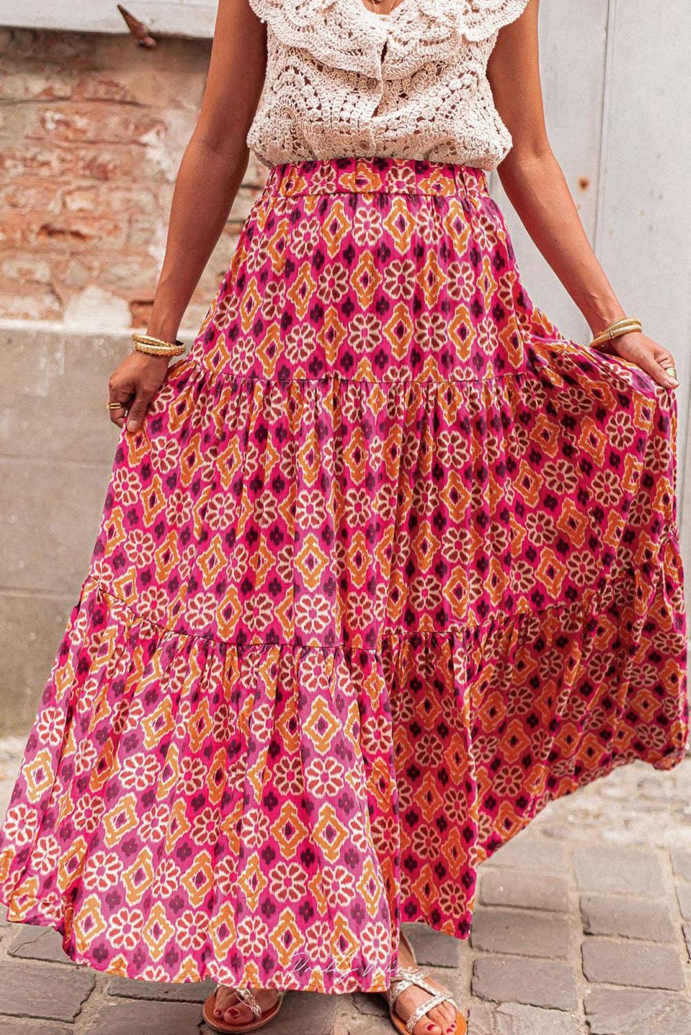 Printed Tiered Maxi Skirt - Clothes For Her Online Store