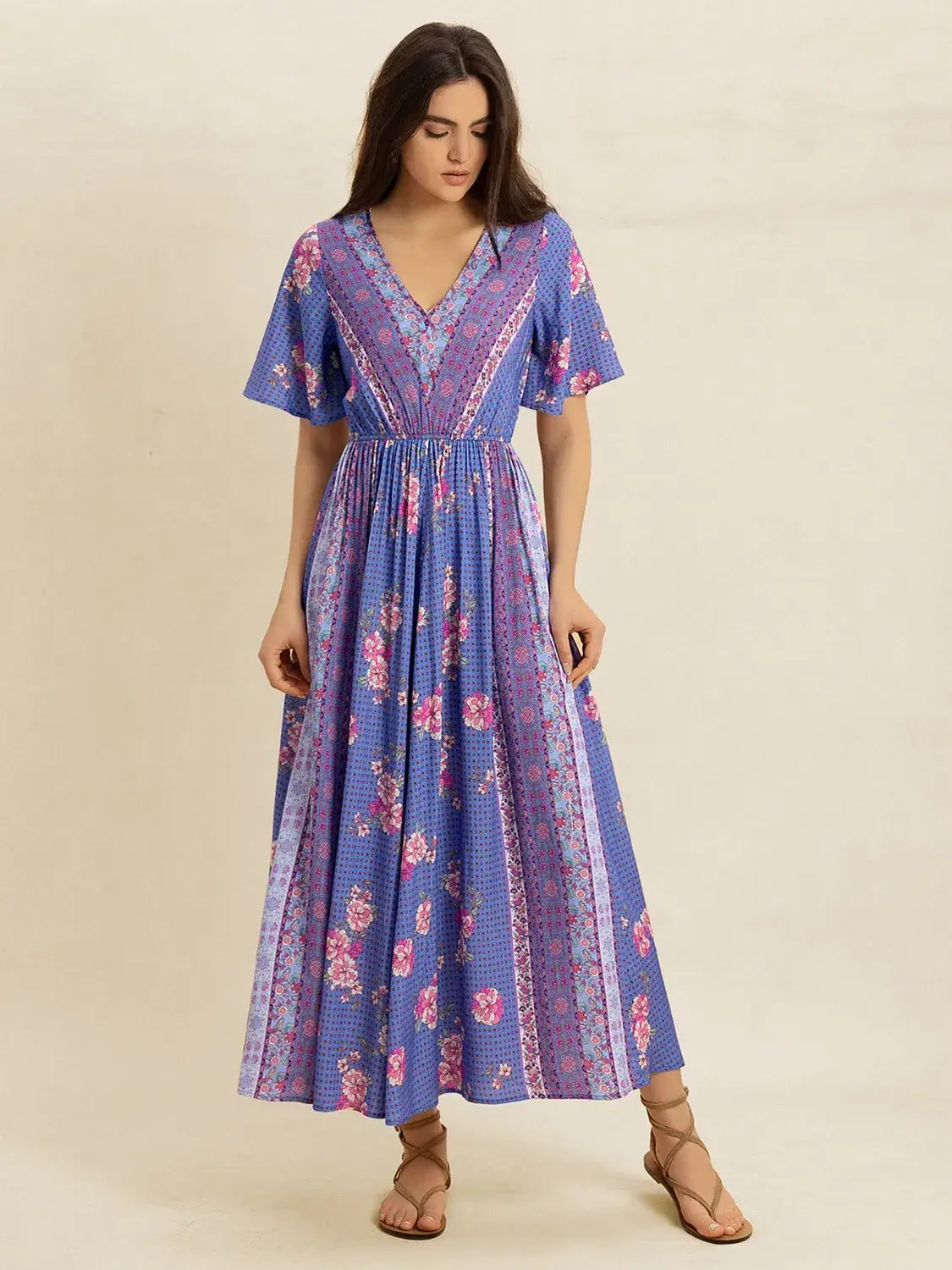 Printed Short Sleeve Midi Dress
