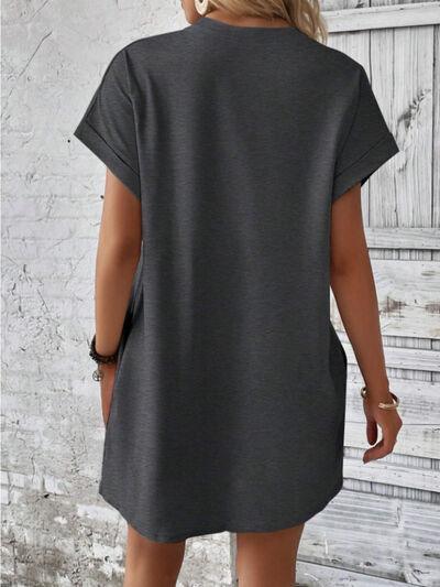 Round Neck Short Sleeve Mini Tee Dress with Pockets - Clothes For Her Online Store