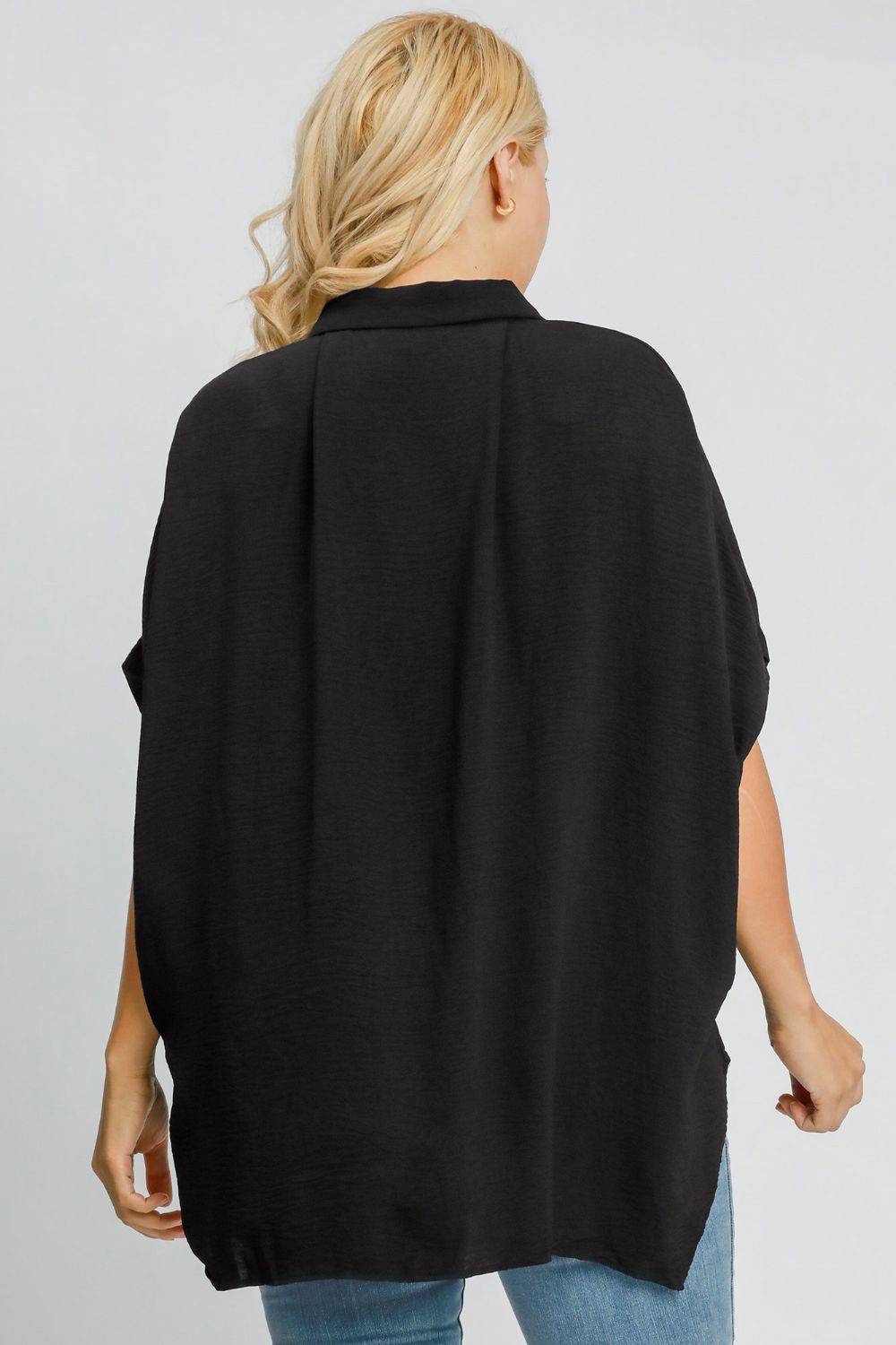 Umgee Full Size High-Low Button Up Short Sleeve Shirt - Clothes For Her Online Store