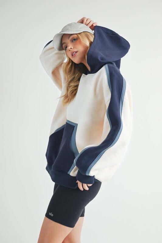 Aemi + Co Color Block Kangaroo Pocketed Hoodie - Clothes For Her Online Store