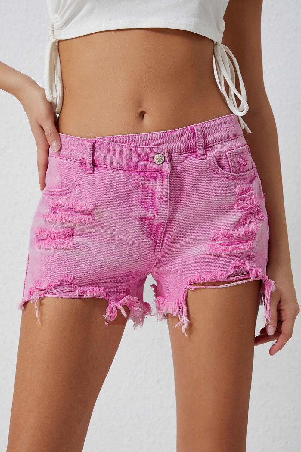 High Rise Crossover Waist Denim Shorts - Clothes For Her Online Store