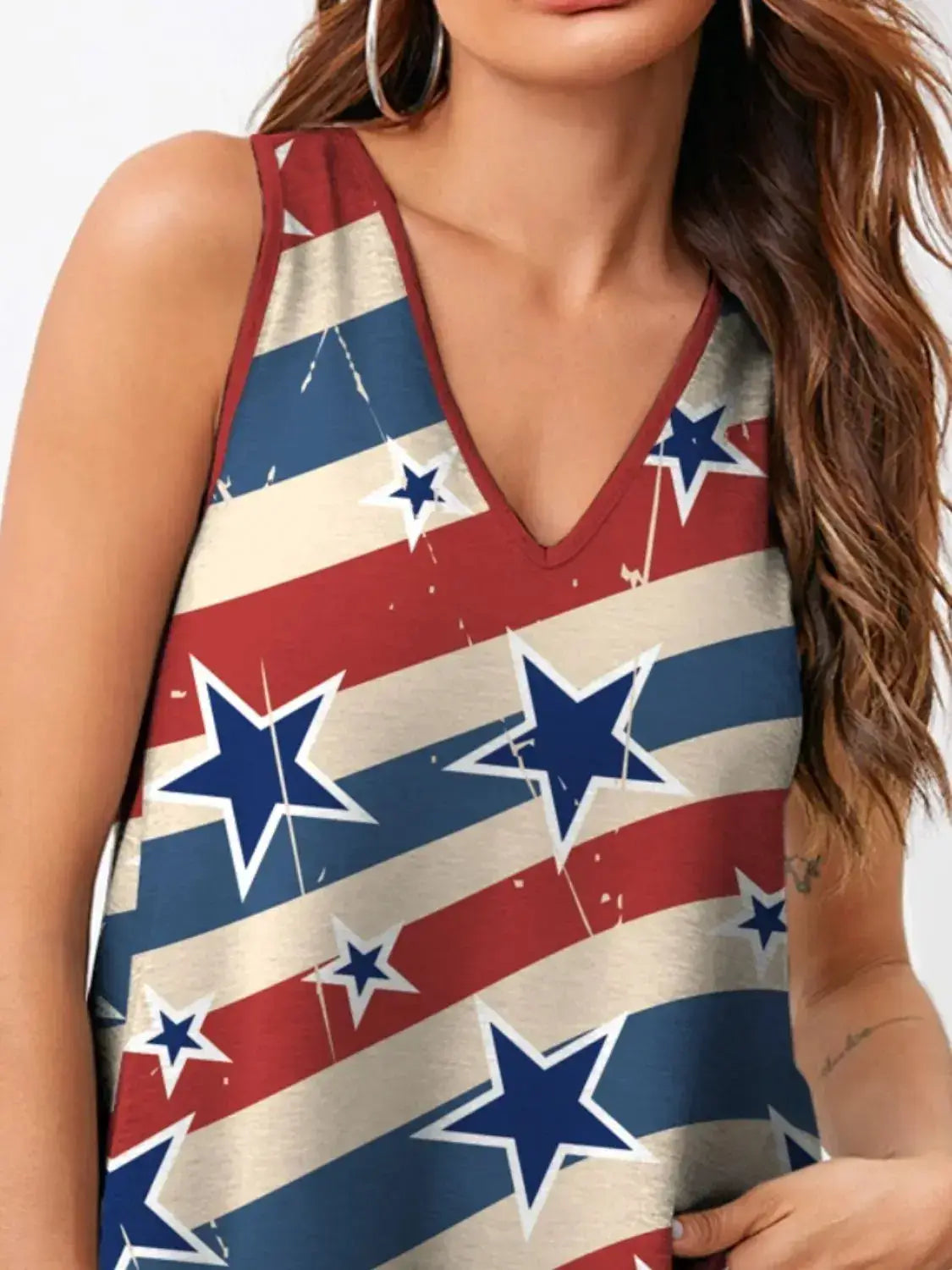Striped and Star V-Neck Tank - Clothes For Her Online Store