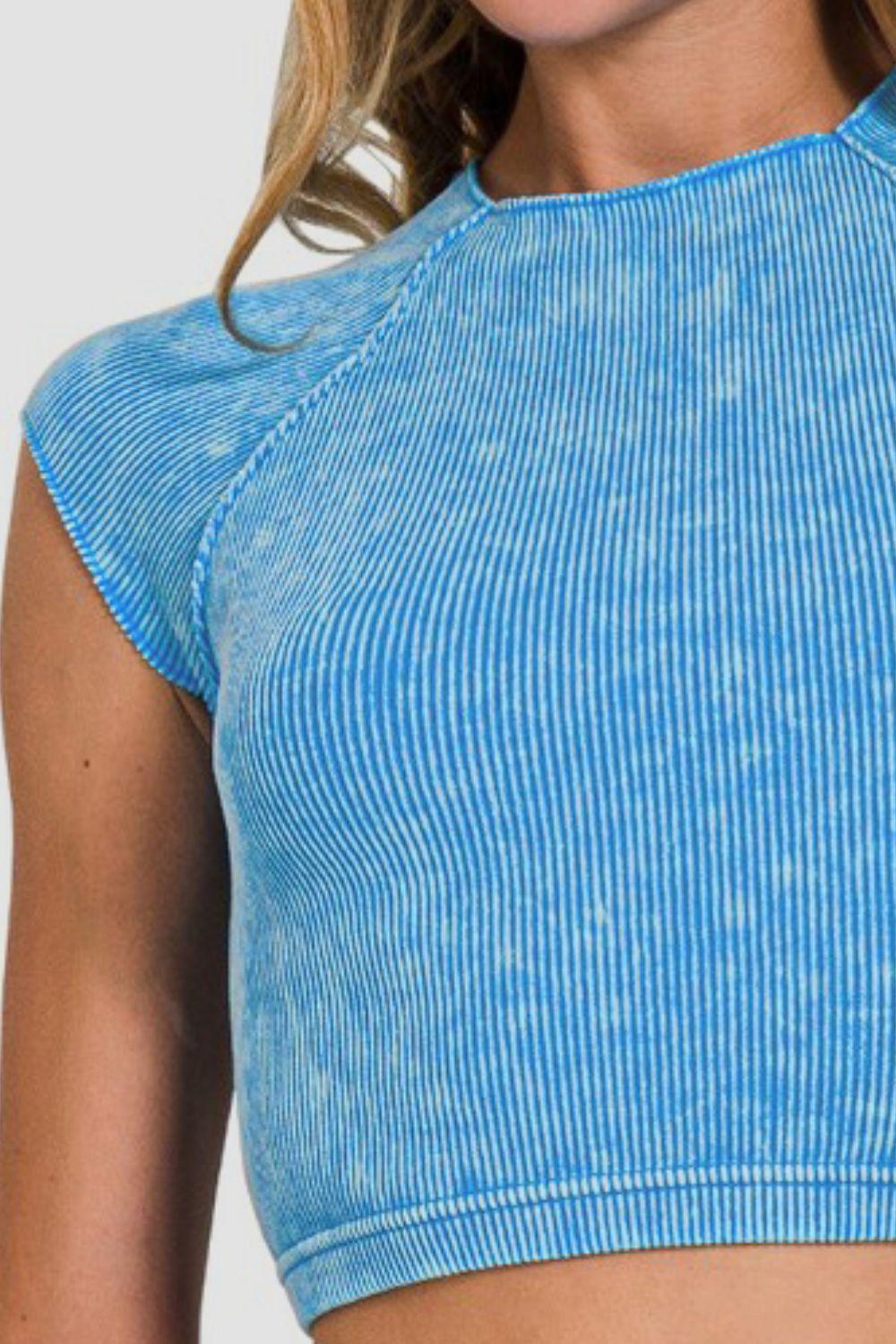 Zenana Ribbed Round Neck Cropped Top - Clothes For Her Online Store