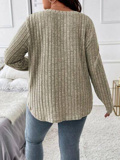Plus Size V-Neck Long Sleeve T-Shirt - Clothes For Her Online Store