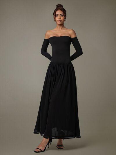 Off Shoulder Long Sleeve Maxi Dress - Clothes For Her Online Store