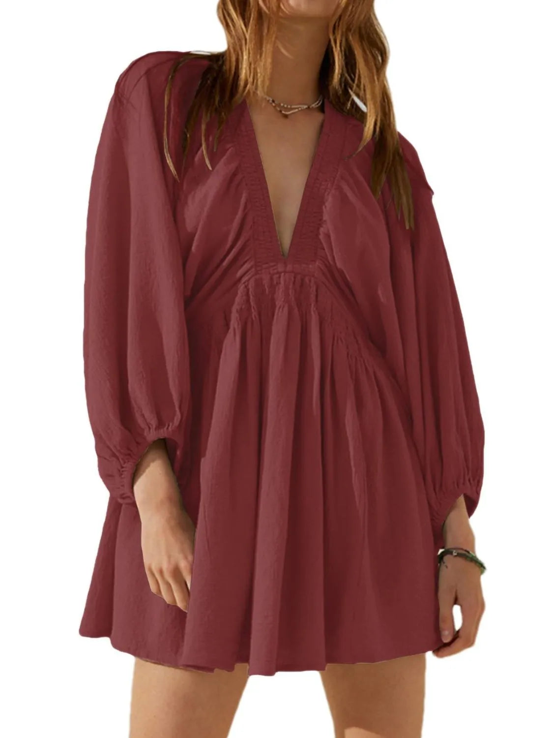 Textured V-Neck Mini Dress