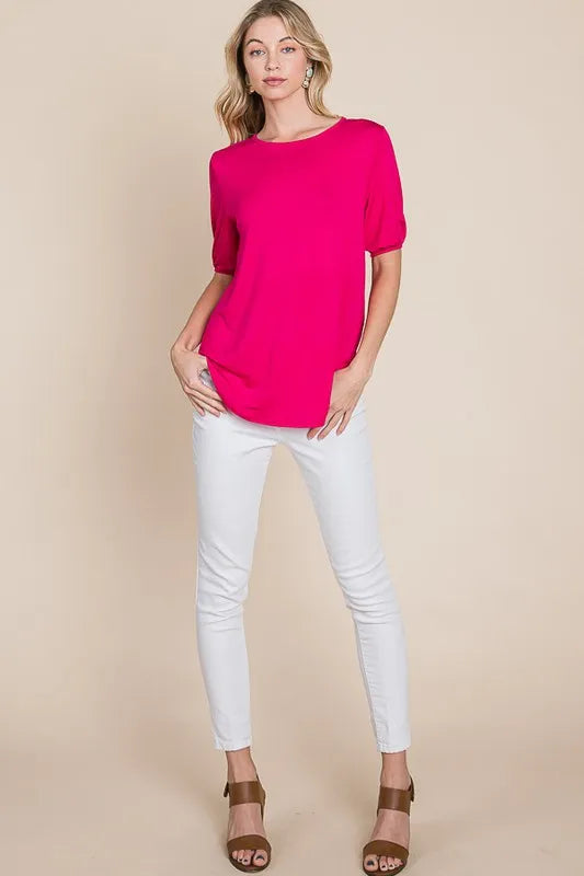 BOMBOM Round Neck Puff Sleeve T-Shirt