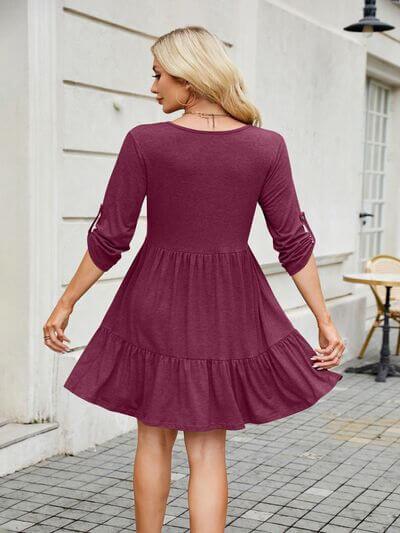 Tiered Ruched V-Neck Mini Dress - Clothes For Her Online Store