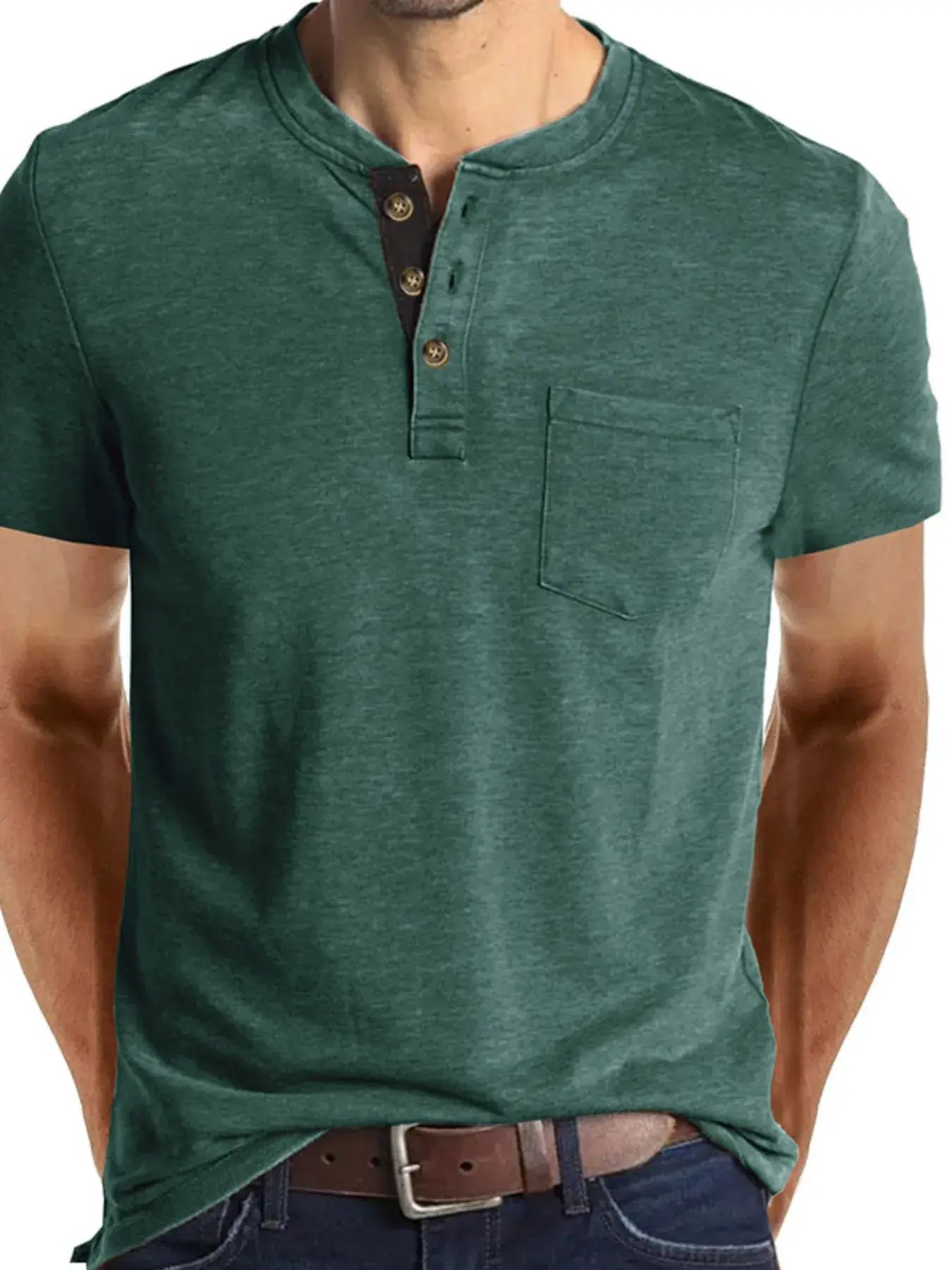 Men's Full Size Classic Henley Pocket Polo T-Shirt Plus Size