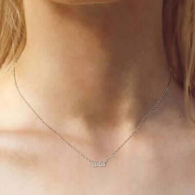 925 Sterling Silver Inlaid Moissanite Bar Necklace - Clothes For Her Online Store