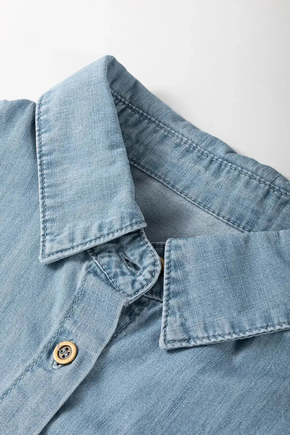 Folded Short Sleeve Patched Pocket Denim Shirt - Clothes For Her Online Store