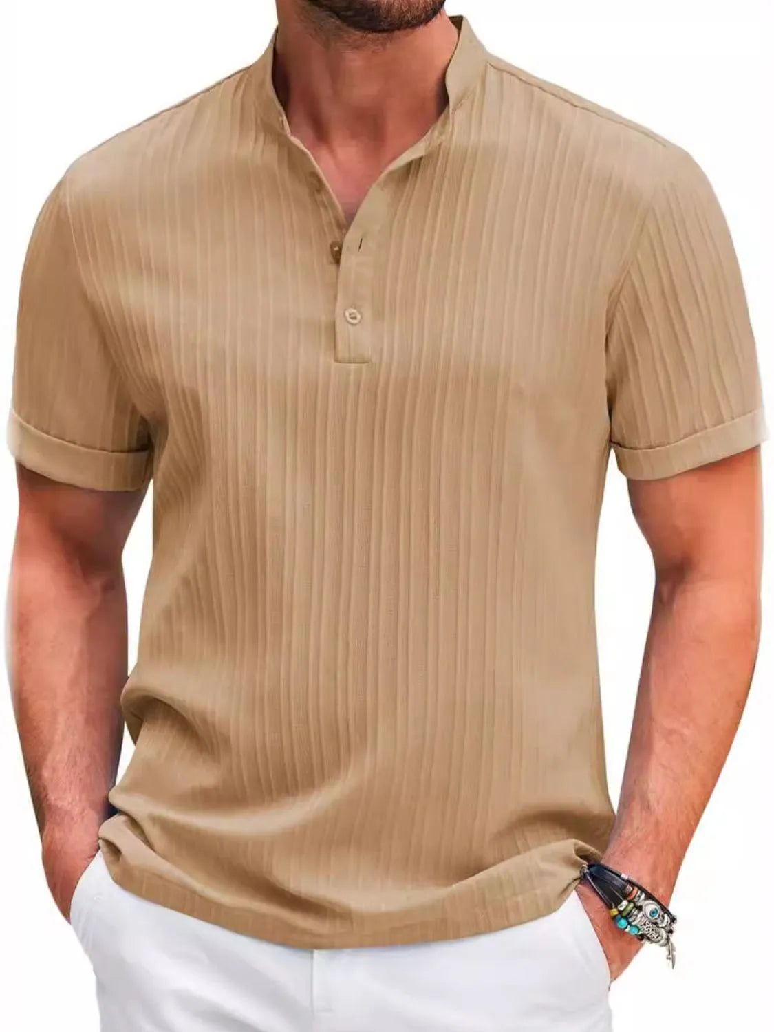 Men's Full Size Button Detail Short Sleeve Polo Plus Size