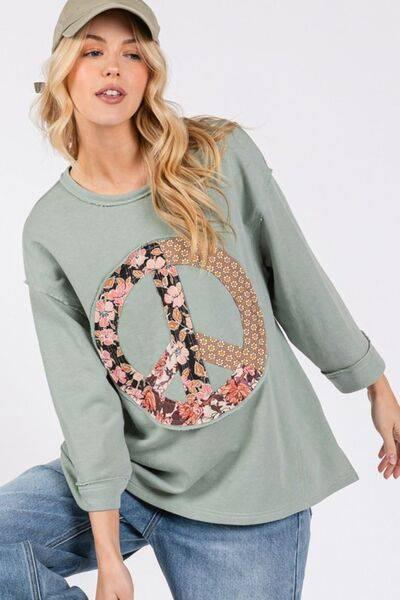 SAGE + FIG Floral Peace Patch Round Neck Top - Clothes For Her Online Store