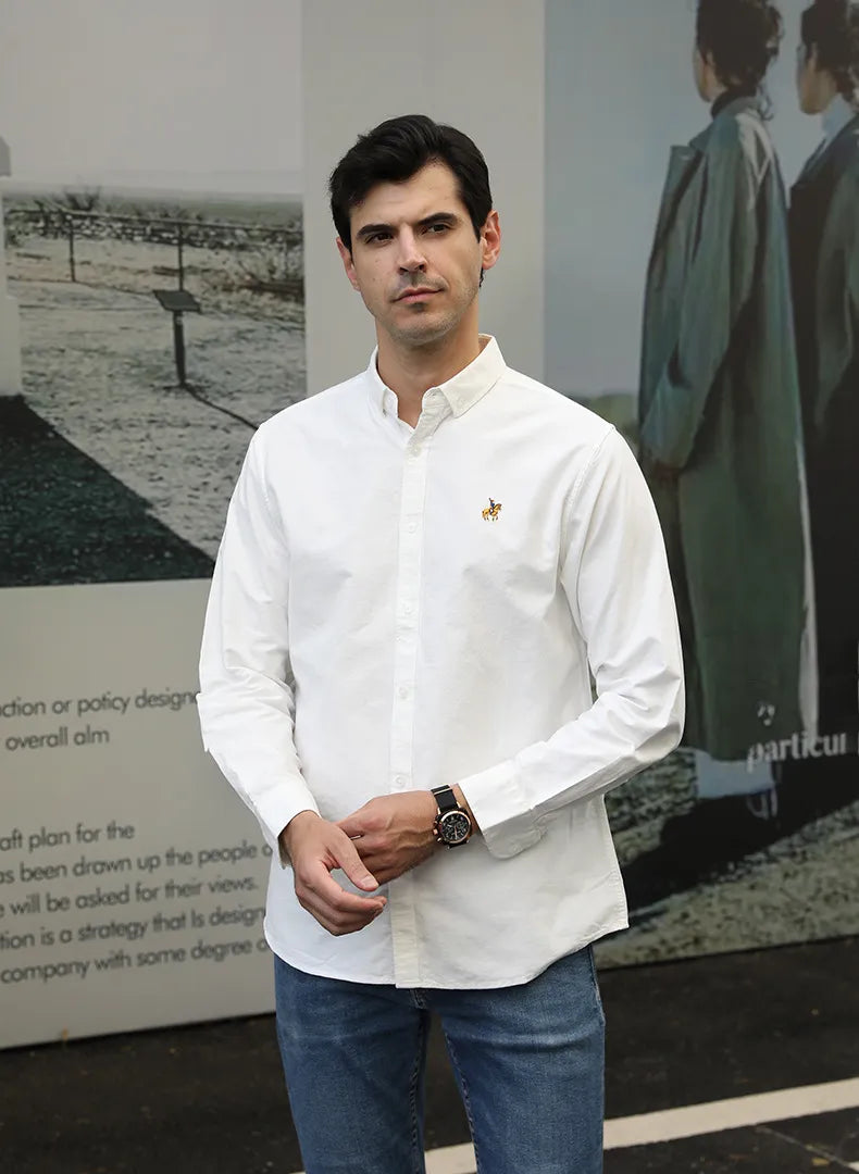 Men's Full Size Button-Down Shirt with Embroidered Detail Plus Size