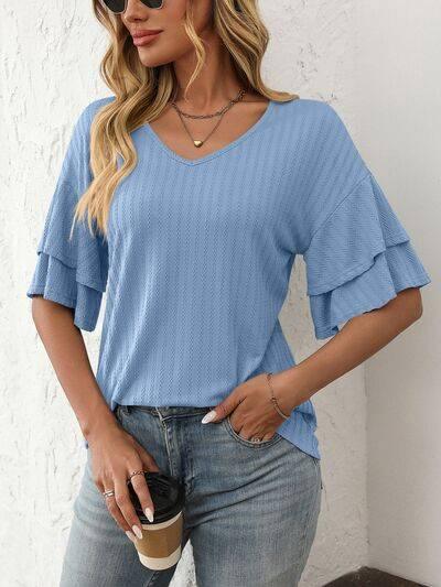 Mandy V-Neck Ruffle Half Sleeve Top - Clothes For Her Online Store
