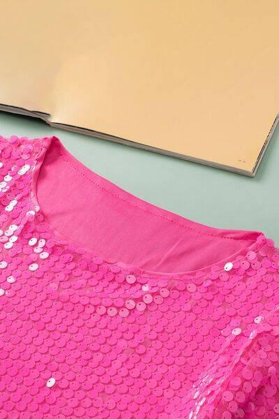 Sequin Round Neck Half Sleeve Blouse - Clothes For Her Online Store
