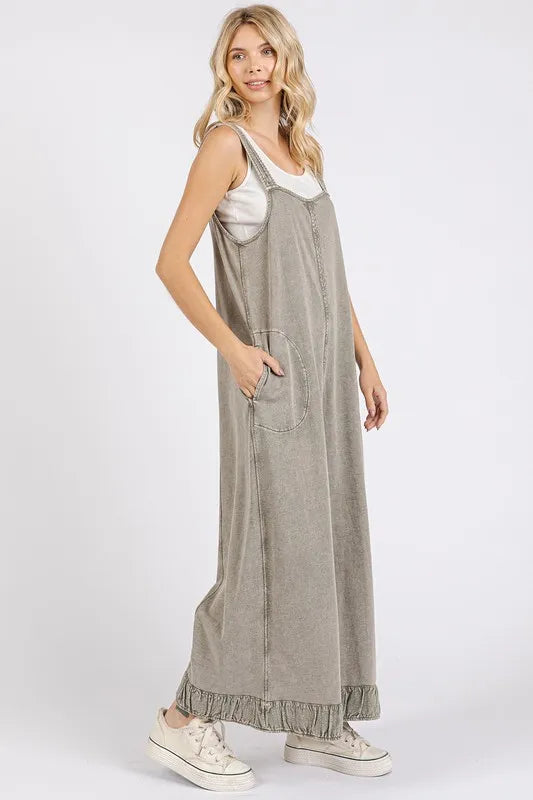 Mittoshop Ruffled Hem Wide Leg Overalls with Pockets - Clothes For Her Online Store