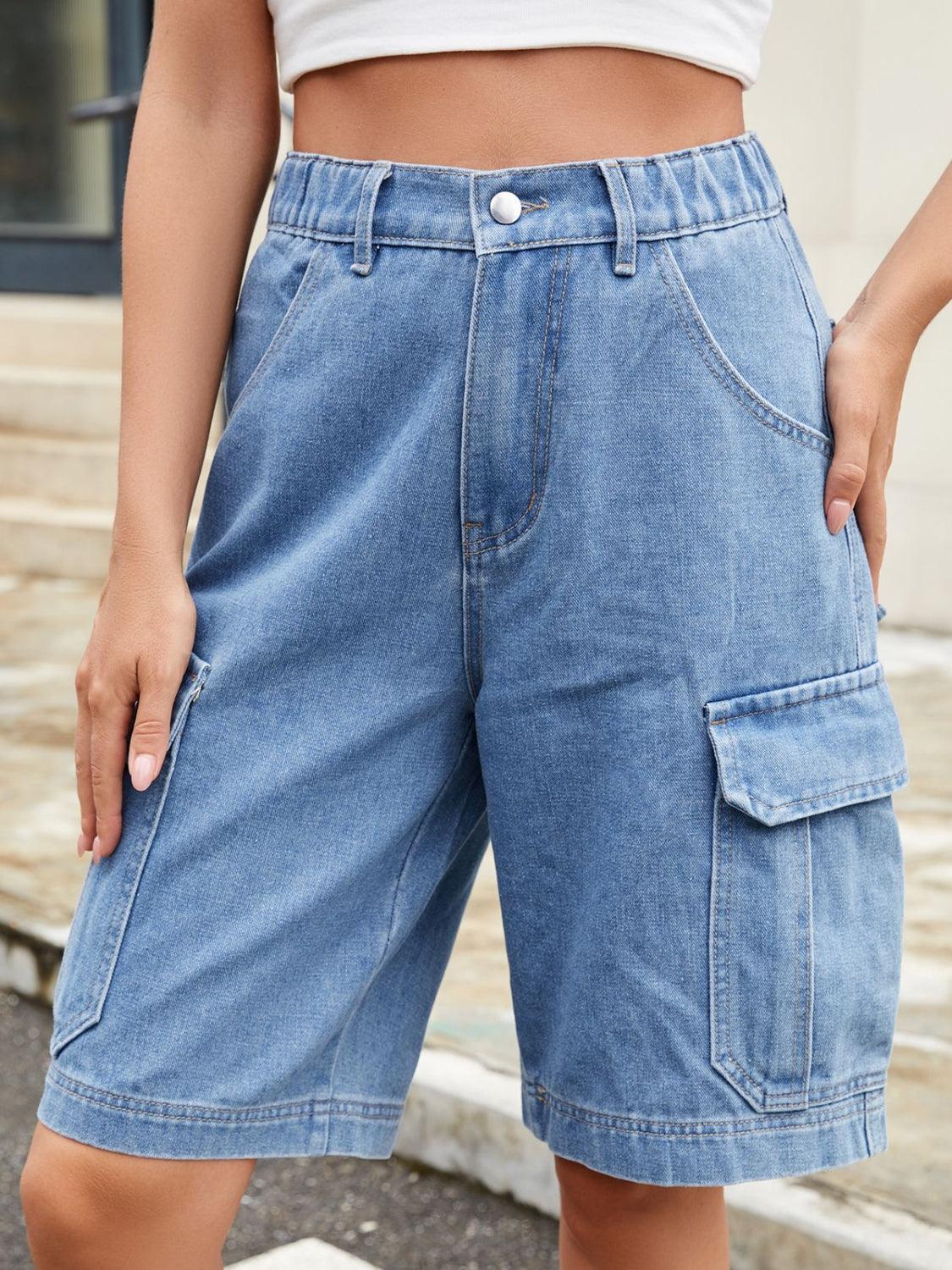 High Waist Denim Shorts with Pockets - Clothes For Her Online Store