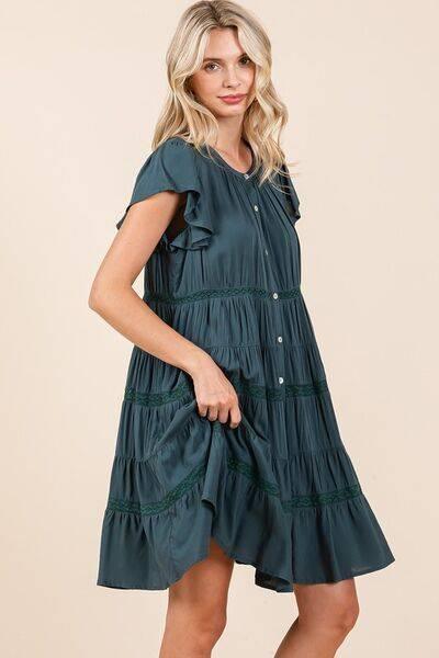 Mittoshop Lace Detail Ruffled Button Down Tiered Dress - Clothes For Her Online Store