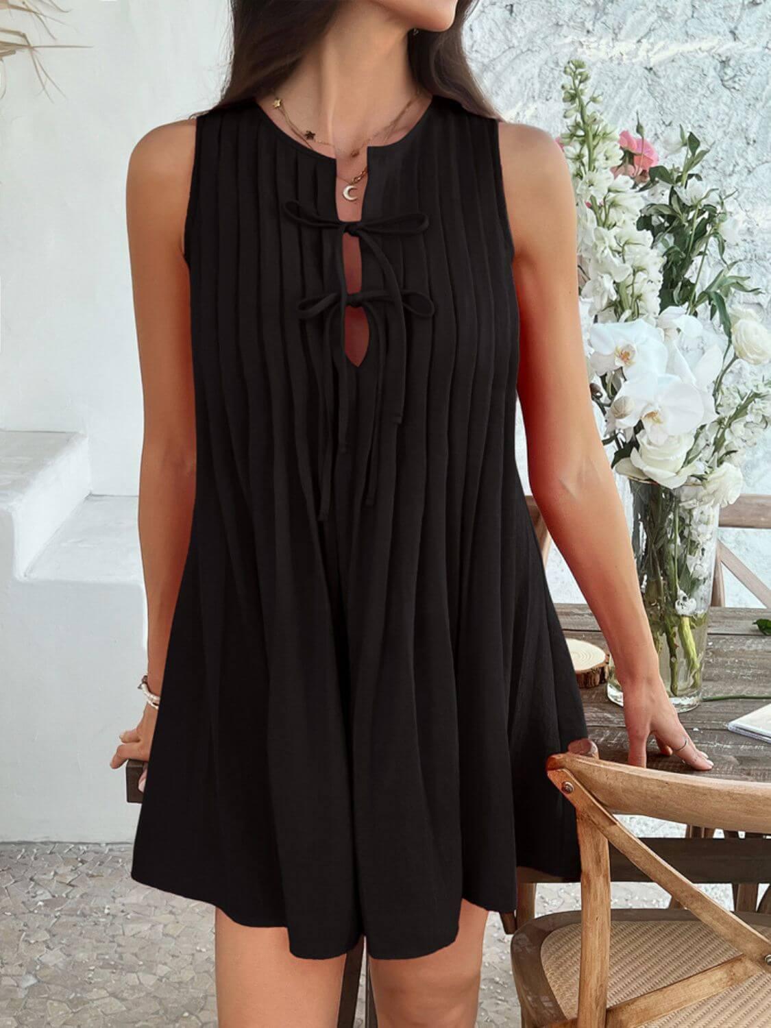 Devine Pleated Sleeveless Mini Dress - Clothes For Her Online Store