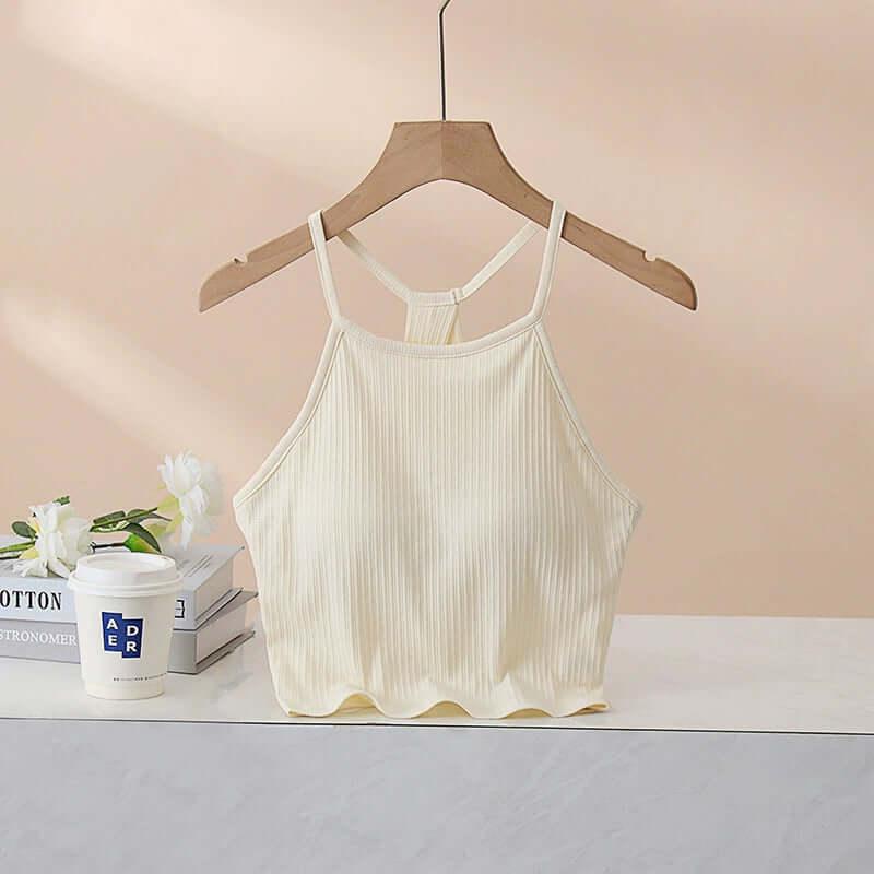 Grecian Neck Cropped Tank with Chest Pads - Clothes For Her Online Store