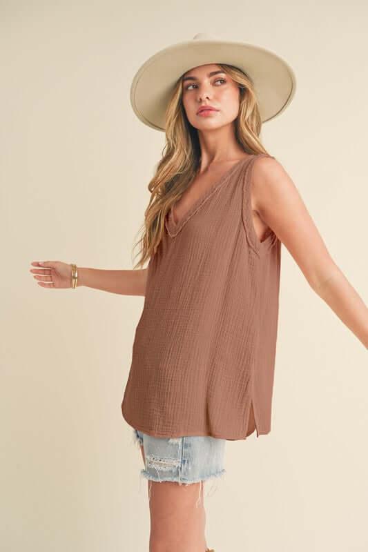 Aemi + Co V-Neck Wide Strap Tank - Clothes For Her Online Store