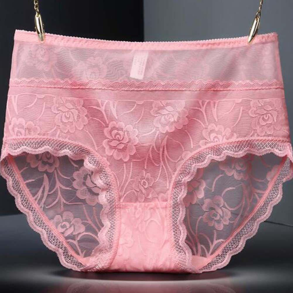 3 Pcs Lace Sexy Bikini Panties Rose Mesh Underwear High Waist Plus Size Panties for Women Pack,Pink Blue White - Clothes For Her Online Store