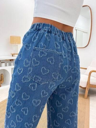 Heart Washed straight Leg Jeans - Clothes For Her Online Store