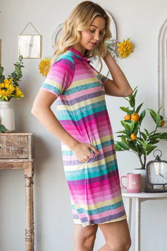 Heimish Full Size Striped Short Sleeve Mini Tee Dress Plus Size - Clothes For Her Online Store