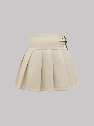 Buckle Decor Pleated Mini Skirt - Clothes For Her Online Store