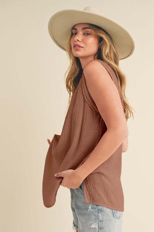 Aemi + Co V-Neck Wide Strap Tank - Clothes For Her Online Store