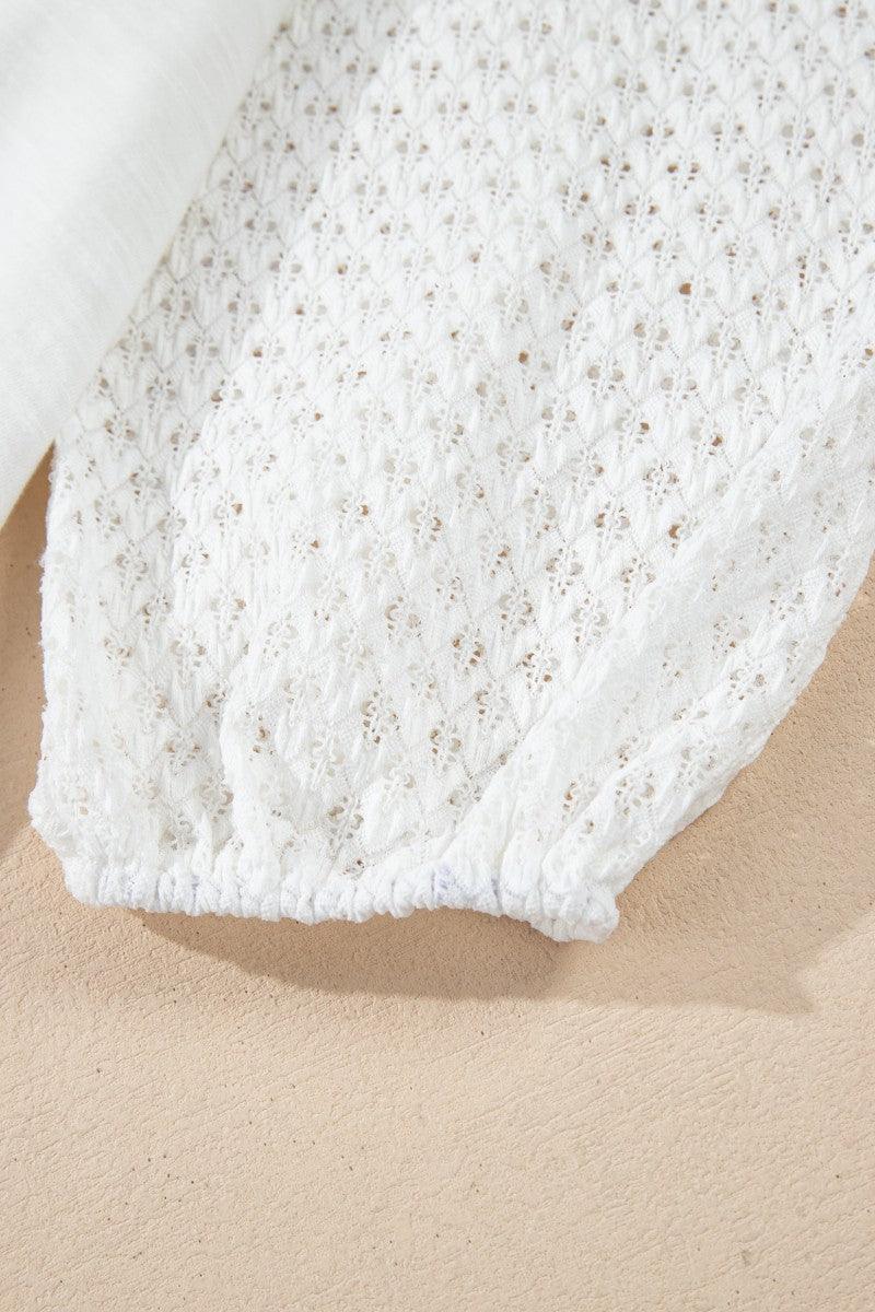 Openwork High Low Hem V Neck Oversized Top - Clothes For Her Online Store