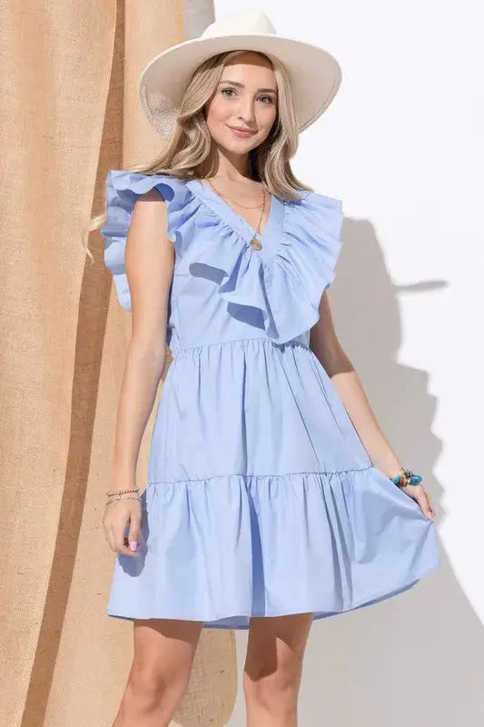 And The Why Chevron Ruffle Florence Hem Casual Dress - Clothes For Her Online Store