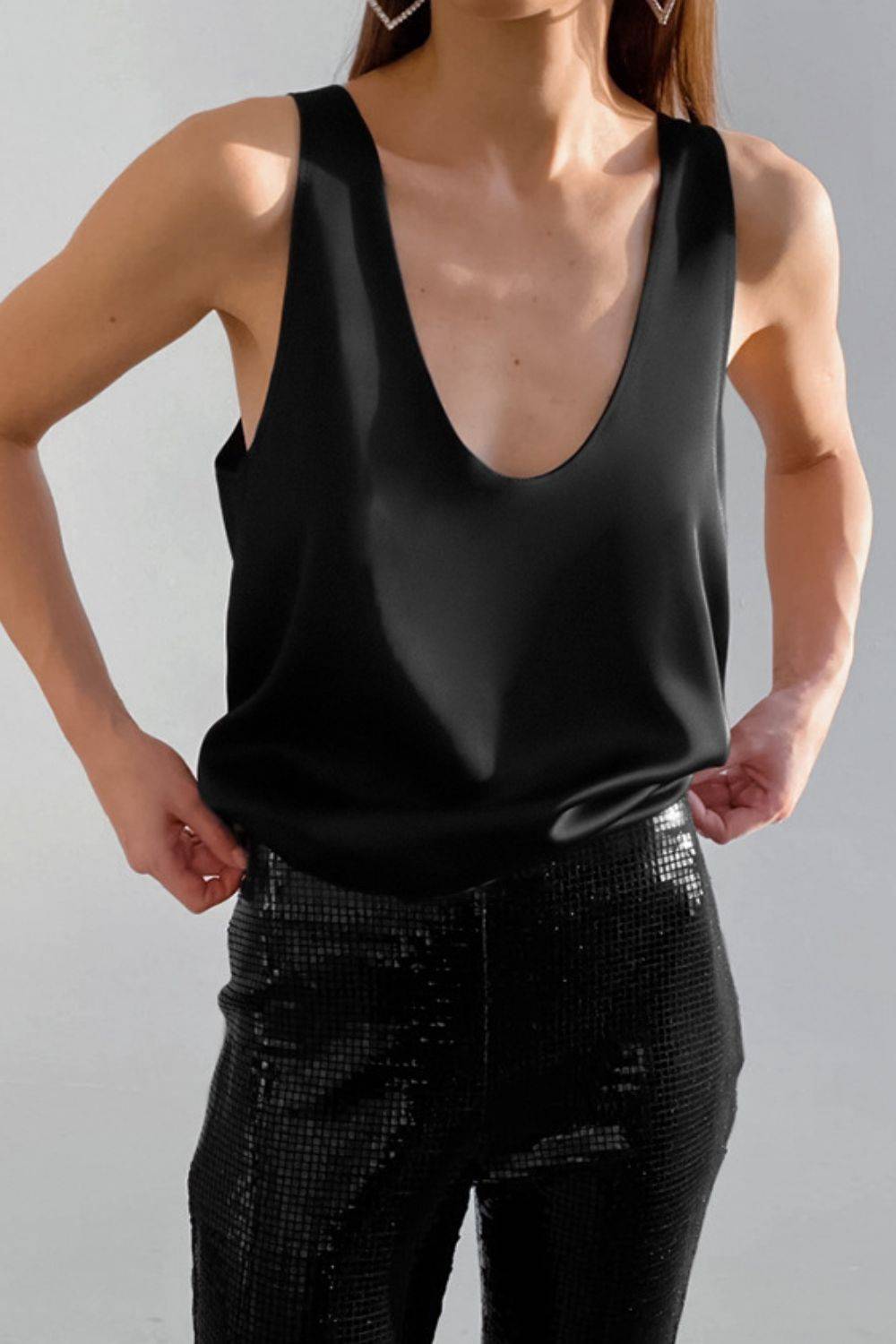 Scoop Neck Wide Strap Tank - Clothes For Her Online Store