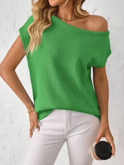 Mandy Boat Neck Short Sleeve Knit Top - Clothes For Her Online Store
