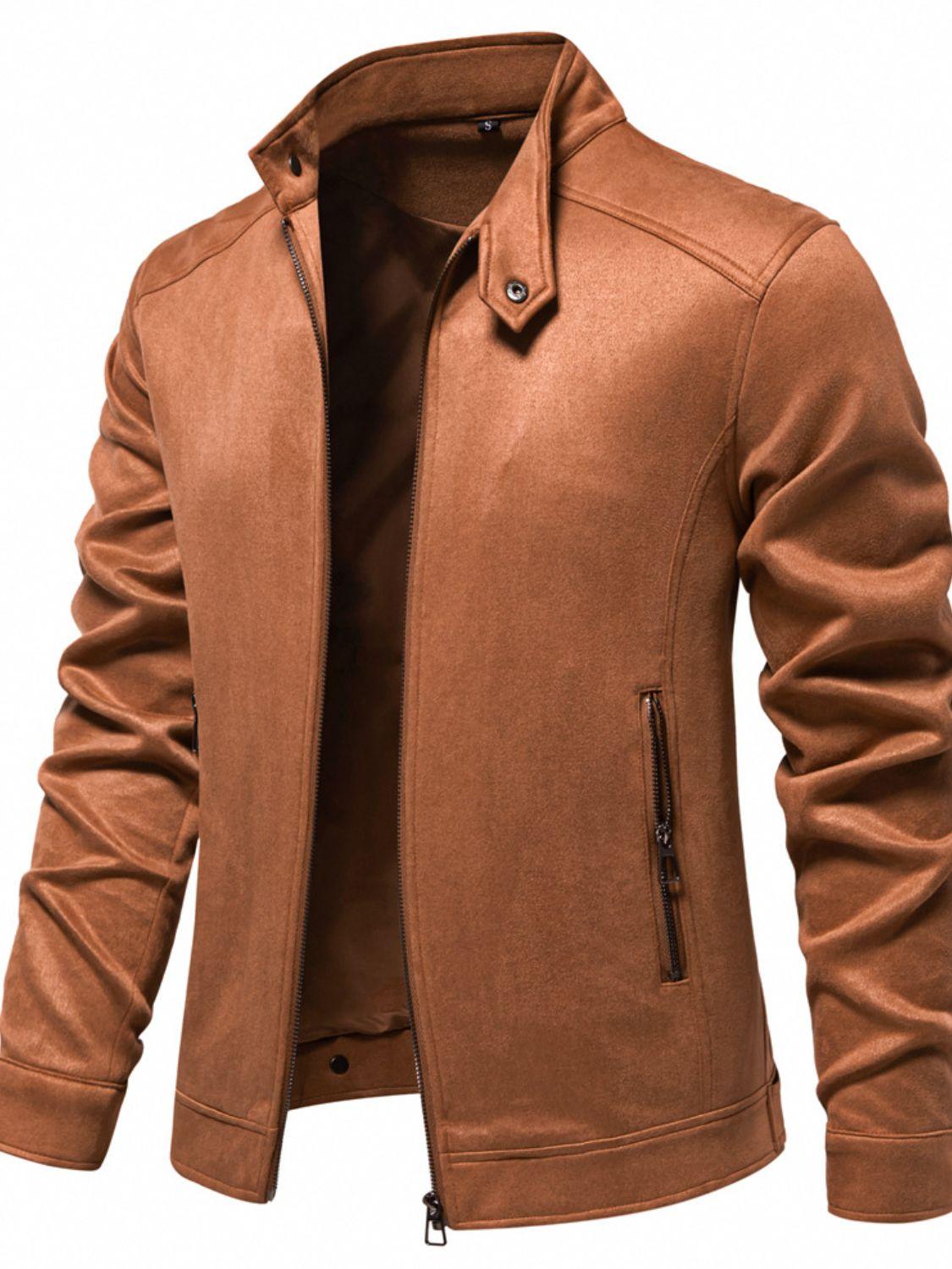 Men's Zip Up Long Sleeve Biker Jacket - Clothes For Her Online Store