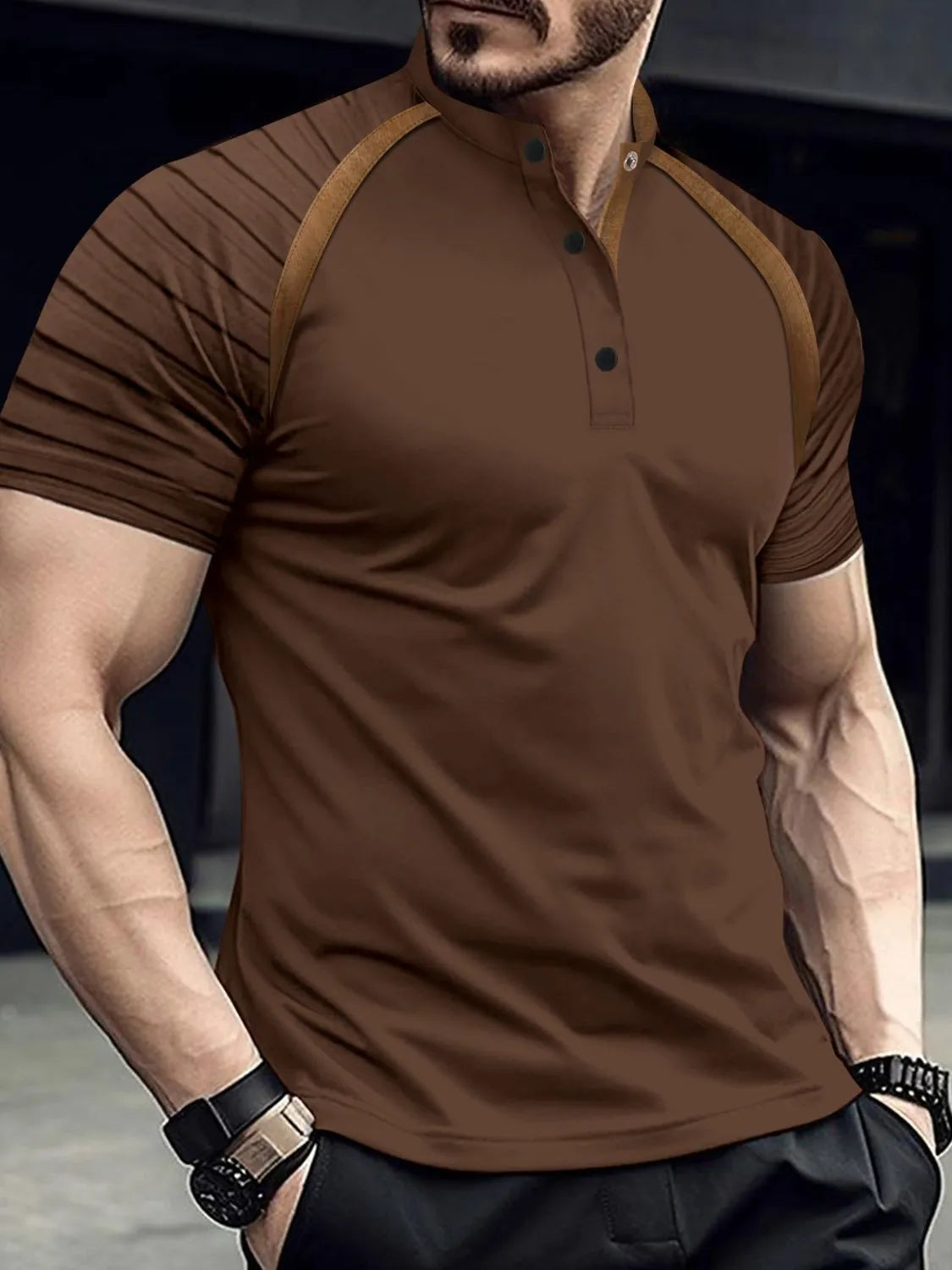 Men's Full Size Button Detail Short Sleeve Polo Plus Size