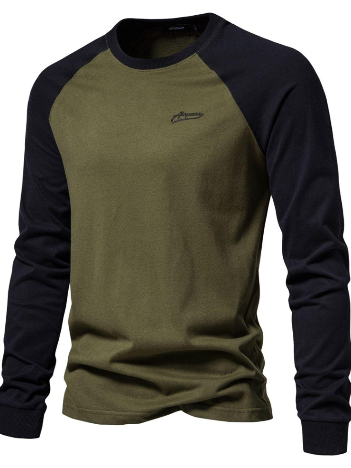 Men's Contrast Round Neck Raglan Sleeve T-Shirt - Clothes For Her Online Store