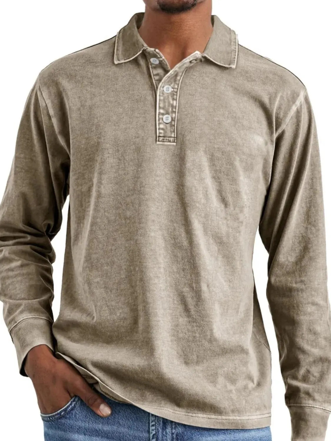 Men's Full Size Collared Neck Long Sleeve Polo Plus Size