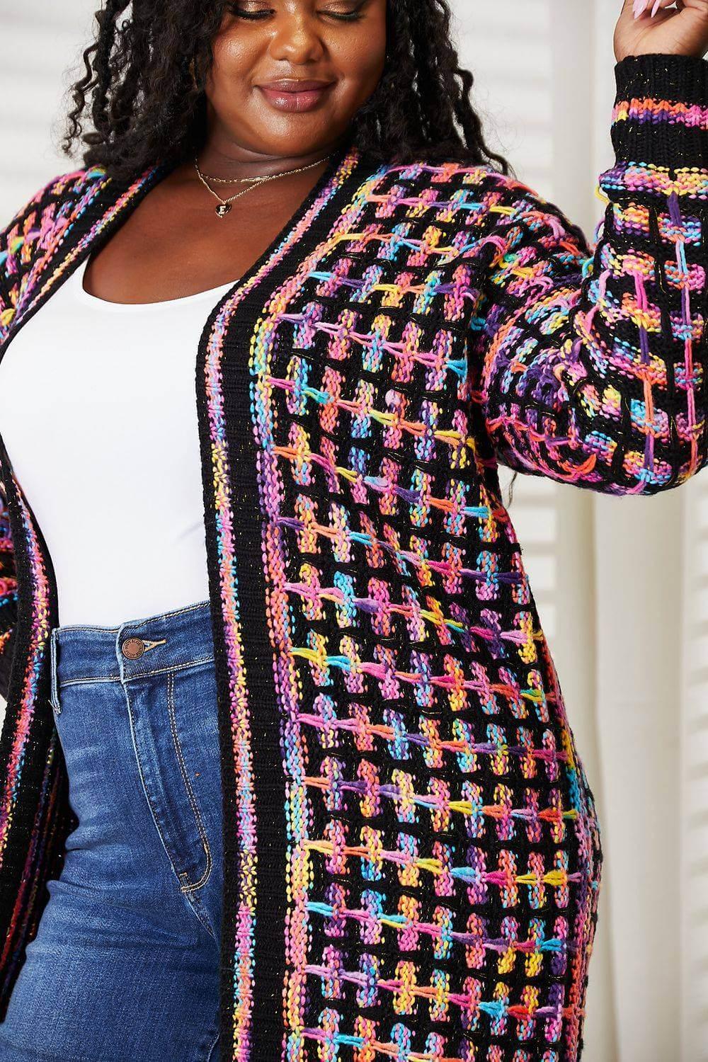 Angel Wings Full Size Multicolored Open Front Fringe Hem Cardigan - Clothes For Her Online Store
