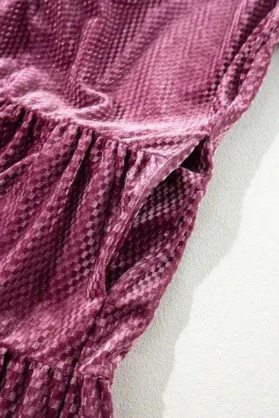 Plus Size Textured Velvet Decorative Button Long Sleeve Dress - Clothes For Her Online Store