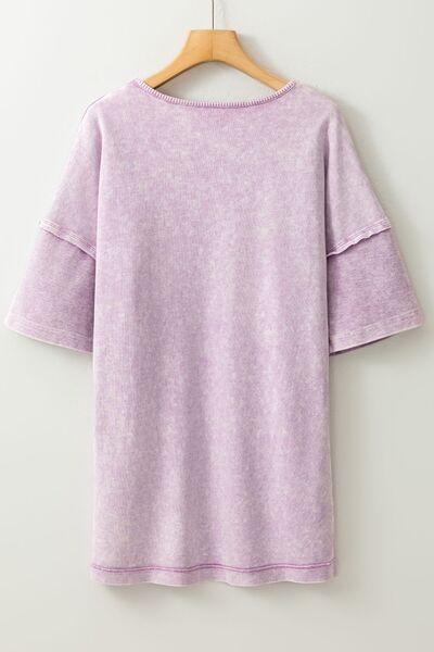 Mineral Wash Drop Shoulder Round Neck T-Shirt - Clothes For Her Online Store