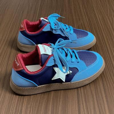 Contrast Star Lace-Up Athletic Sneakers - Clothes For Her Online Store