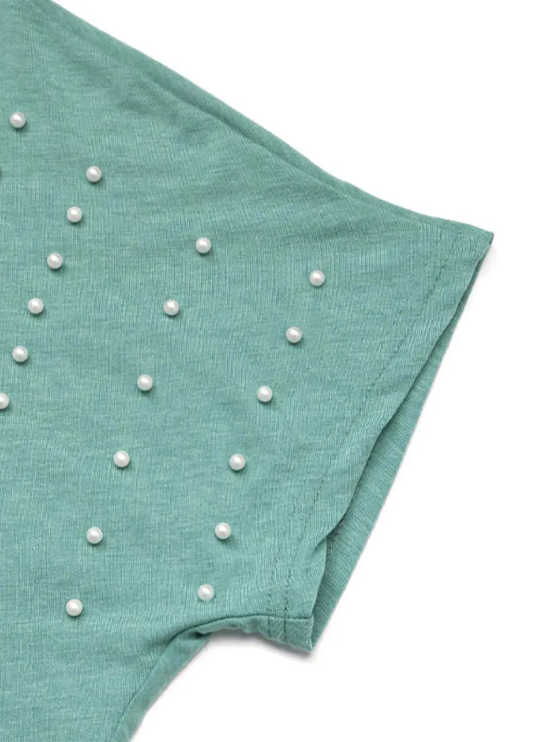 Pearl Detail Round Neck Short Sleeve T-Shirt - Clothes For Her Online Store